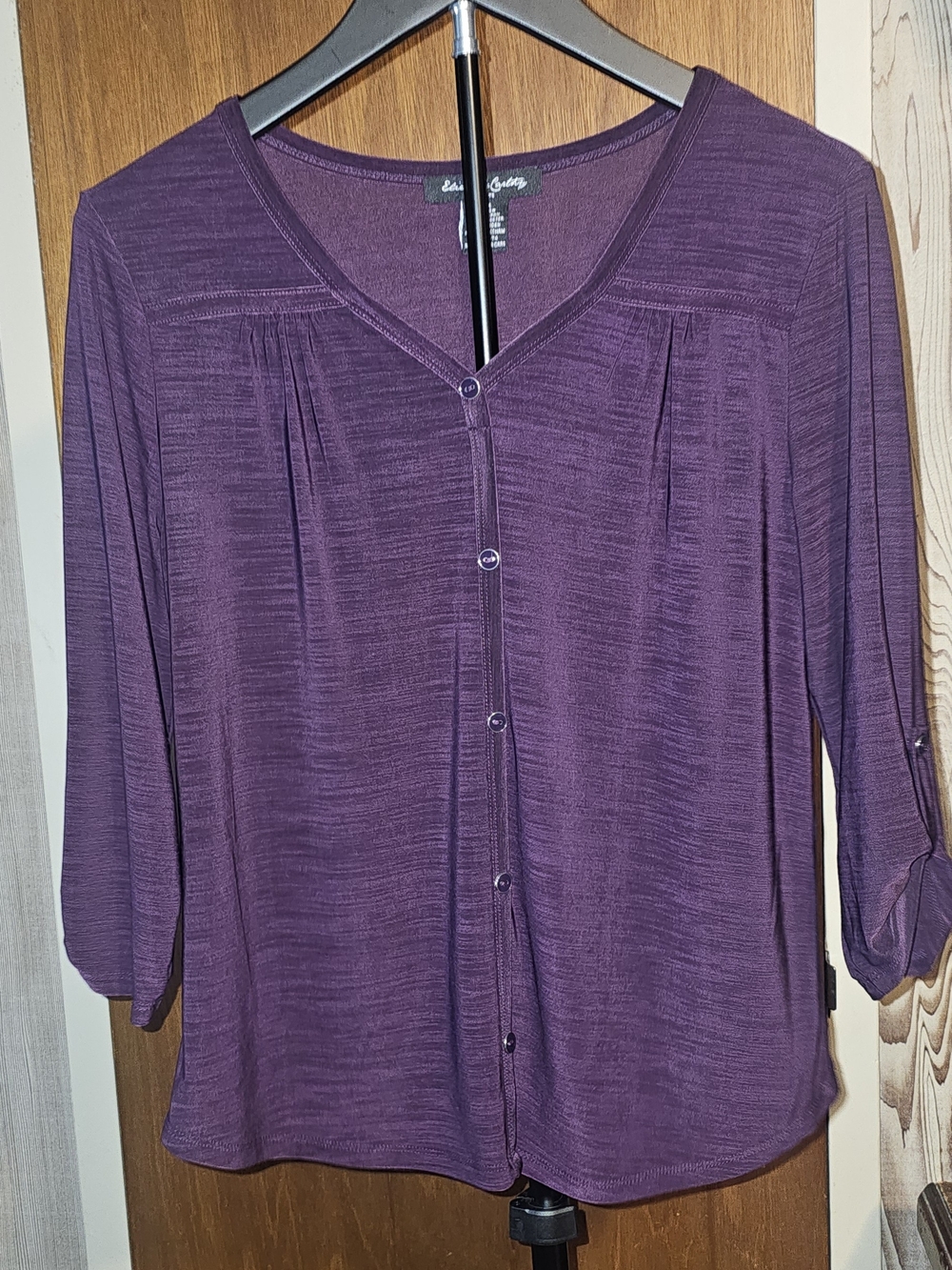 Elie Mccarthy  Plum V-Neck Button-Front Petite Blouse